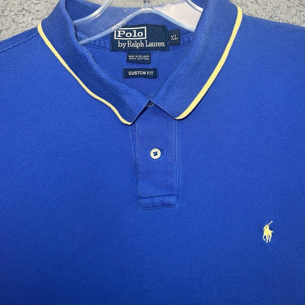 VTG Polo Ralph Lauren Shirt‎ Men's Size XL Blue Accent Ringer Yellow Pony